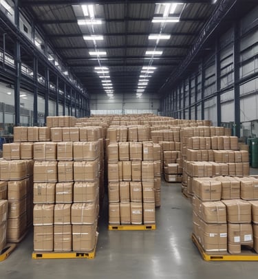 Stacks of packaged fine chemicals ready for shipment at Varad Industries warehouse