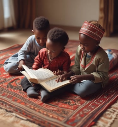 Children gathered in a bright classroom learning Quran together in Sierra Leone