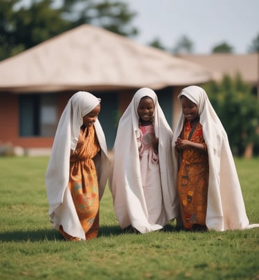 A group photo of adults attending an Islamic teaching session outdoors