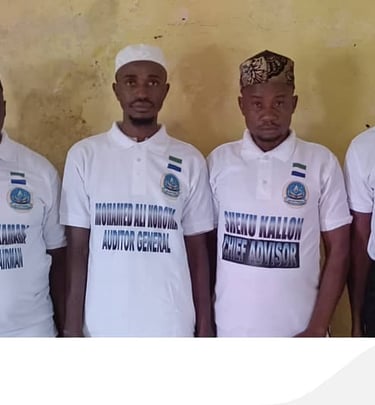 a group of men in white shirts and caps in africa