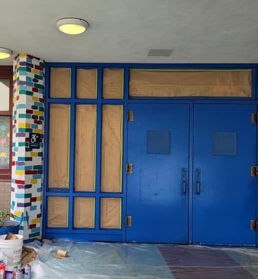 Exterior school doors before adding an image.