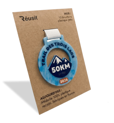 Échantillon d'une médaille finisher recyclée