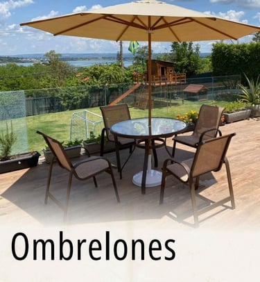 Ombrelones: móveis alto padrão em alumínio, corda náutica, fibra sintética pra área externa