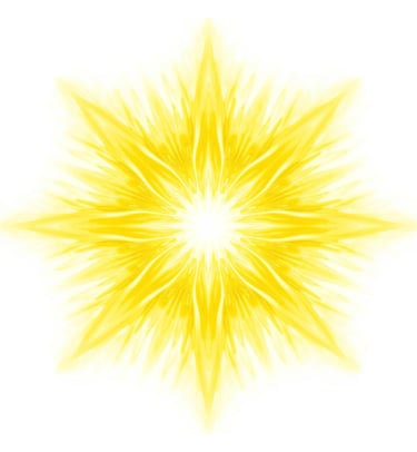 Vibrant yellow sunburst mandala art with a glowing center on a white background.