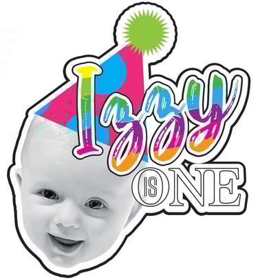 custom sticker design for child's birthday with name, age and image