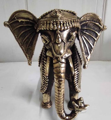 "Angry brass baby elephant with detailed tribal engravings-For overseas logistics"