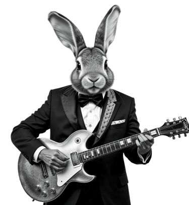 Hare i kostym spelar elgitarr i kreativ illustration