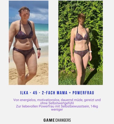 Vorher-Nachher-Foto einer 45-jährigen zweifachen Mutter im Bikini, die 14 kg abgenommen neues Selbst
