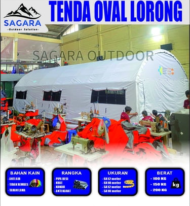 tenda lengkung oval lorong pengungsian ukuran 6x12meter