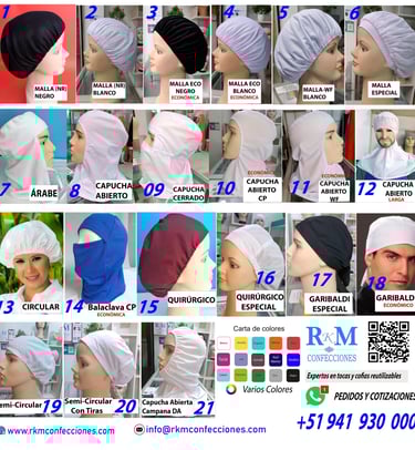 Cofias De tela - Tocas reutilizables - Lavables - Varias - RKM CONFECCIONES