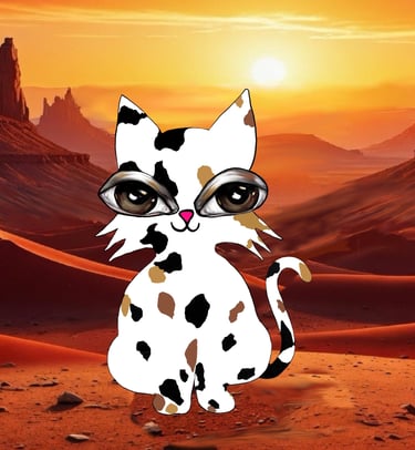 Hawa Cat Pop Art Cat in the Arizona desert. Calico cat with liquid brown eyes so cute