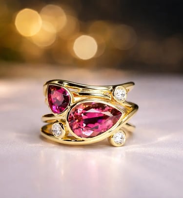 rubellite tourmaline toi et moi diamond ring in 18k yellow gold