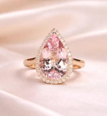 pink pear morganite and diamond ring in 18k rose gold