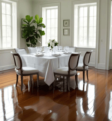 a table set for a formal dinner with white tablecloth