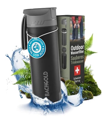 Bachgold Botella con Filtro Purificador para Exterior [650ml] capacidad de filtrado 1500 L 