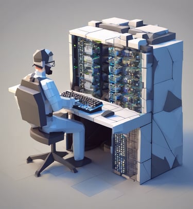 AI generated image of technician working at a server