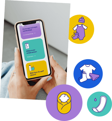 Mockup mobieltje iconen verloskundigenpraktijk