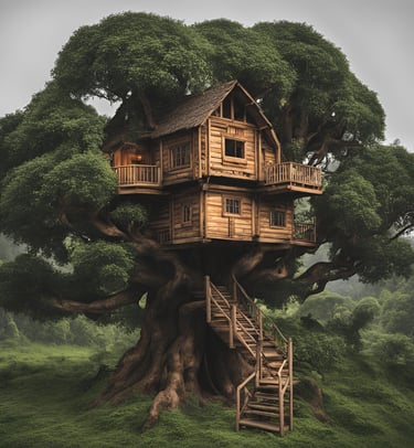 a tree house with a staircase leading to a tree house