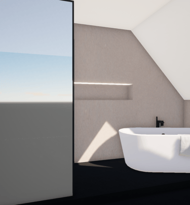 Rénovation d'une salle de bain avec une baignoire blanche ainsi qu'une douche et paroi noire