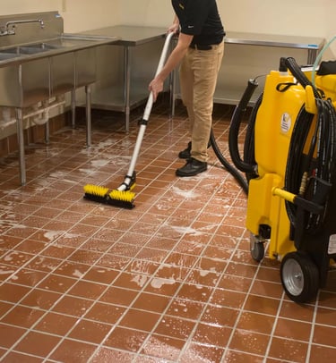 Kitchen floor care, hard floor cleaning, tile and grout cleaning, as well as strip and wax. 