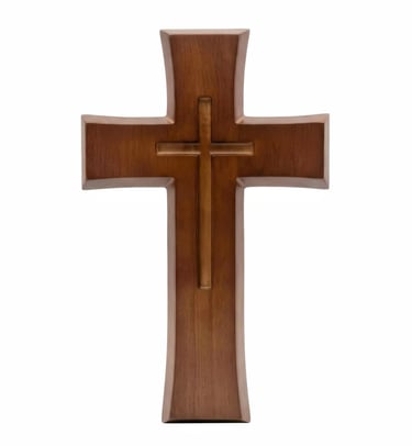 Classic black walnut wooden wall cross designed for Christian gift shops and religious home decor co