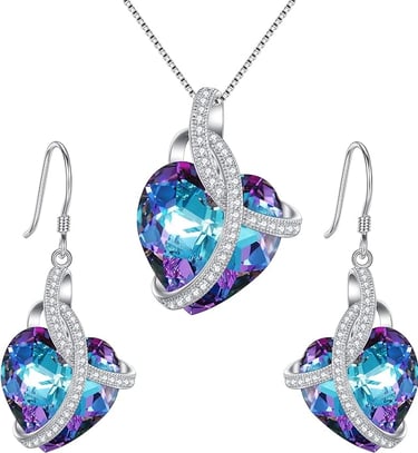 Sterling Silver CZ Courageous Heart Inspired Pendant Necklace Hook Earrings Set Made with Austrian Crystal