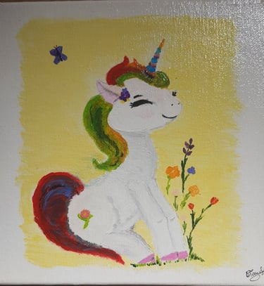 Réf : SUR250602. Petite licorne. 20x20cm. 50€.