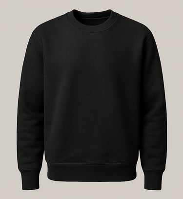a black sweatshirt with a white background