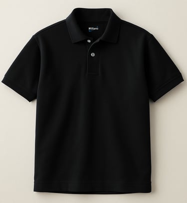 a black polo shirt with a white collared shirt