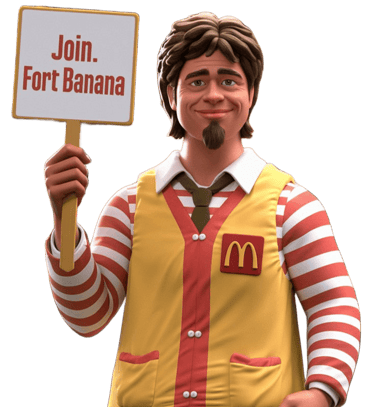 a man in a mcdonalds uniform holding a sign