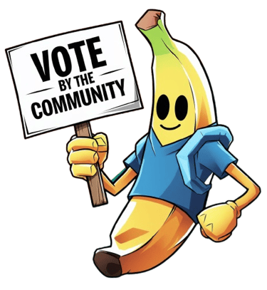 a banana peely banana with a sign saying vote by the community