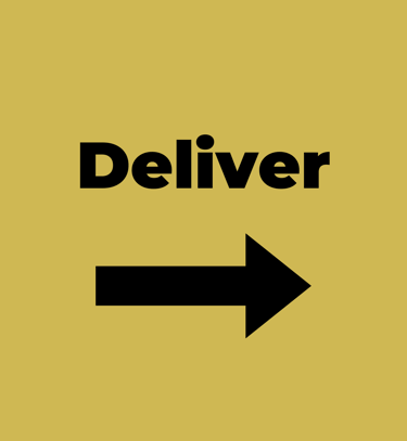 a black and white sign that says deliver  with a black arrow pointing to the right