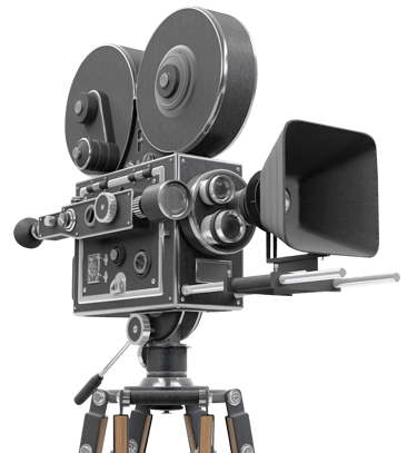 an old film camera on a tripod