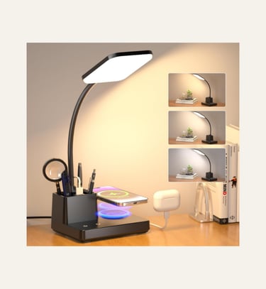 Sailstar Desk Lamp, Table Lamp with Wireless Charger and USB Port Matte Black 