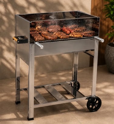 Churrasqueira Inox Luxo Duas Alturas Com Grelha E Roda