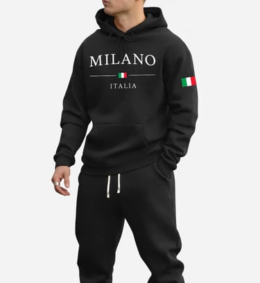 Blusa Moletom de Frio Itália Milano Bandeira Lançamento Com Capuz Flanelado 