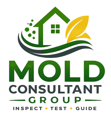 Mold Consultant Group logo featuring a green house icon for professional mold inspection and testing services.