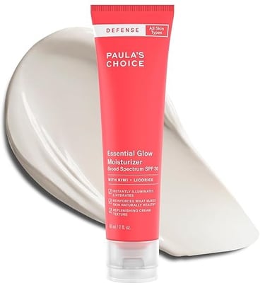 Paula’s Choice Essential Glow SPF 30 tube with luminous finish and antioxidant blend.