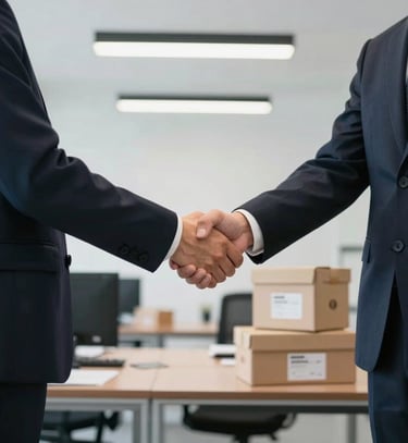 A smiling dentist holding a Dentara product while consulting with a patient.