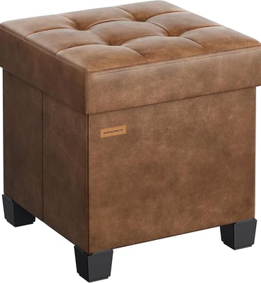 Rustic cube storage ottoman with legs, perfect for cozy and functional rustic living room decor.