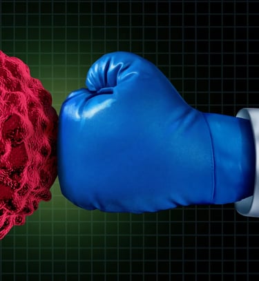 a hand punching a cancer cell