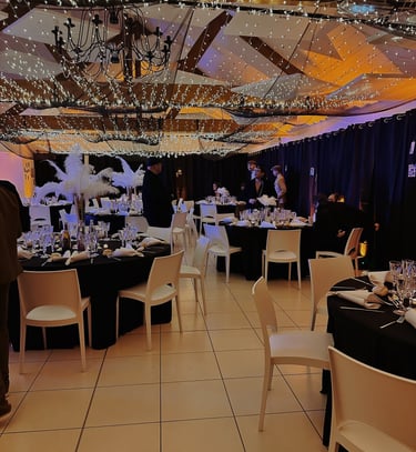 Salle de réception année 20 avec plume et plafond etoilé 