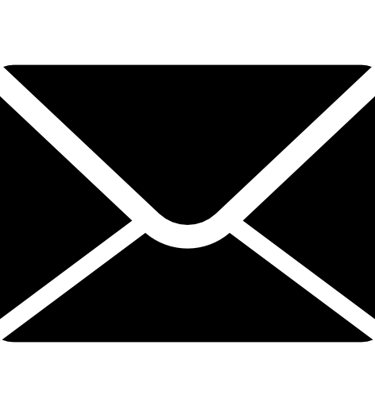 Black envelope icon representing email, messaging, and digital correspondence.