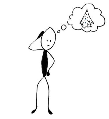 A stick man scratching his head and thinking about a Noseknot handkerchief