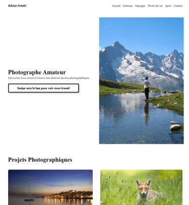 a website page with a photo of a person standing in the water