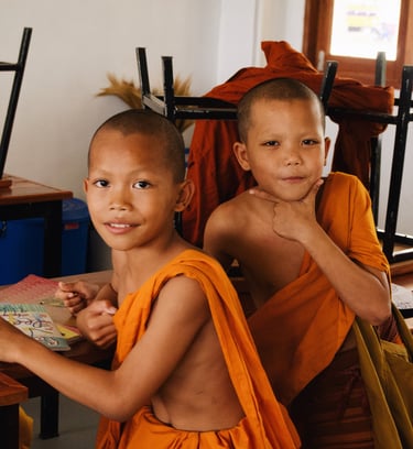 monk children in classroom