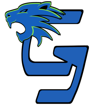 a blue and green logo with a Wildcat head