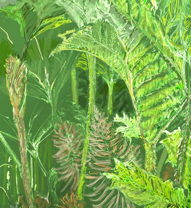 Gunnera detail, analogue drawing transformed digitally