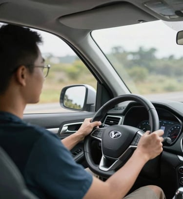A friendly driver filling out a resume form with a pen on a clipboard.