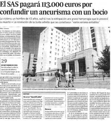 negligencia médica aneurisma